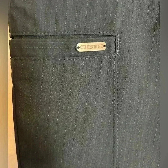 Cherokee Statement Pants Scrubs Black Pinstripe Rose Gold Accents Medium CK055 - Picture 6 of 9